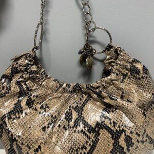 Vintage Faux Snake Skin Hobo Purse Unbranded With Hearts Bag Charms 14 X 9 X 4